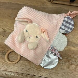 Modern Baby Bunny Security Blanket Lovey Teether Rattle Crinkle Pink